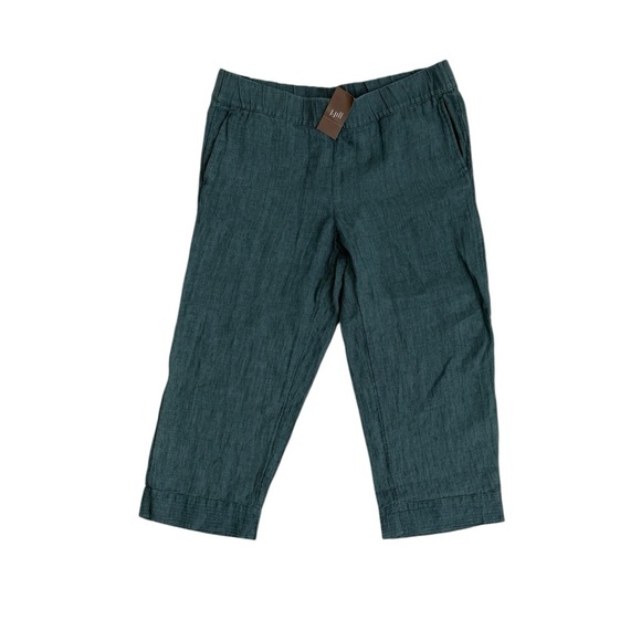 Pure Jill Linen Trapunto-Stitched Steel Blue Melange Pants Sise Medium Petite - Picture 7 of 7